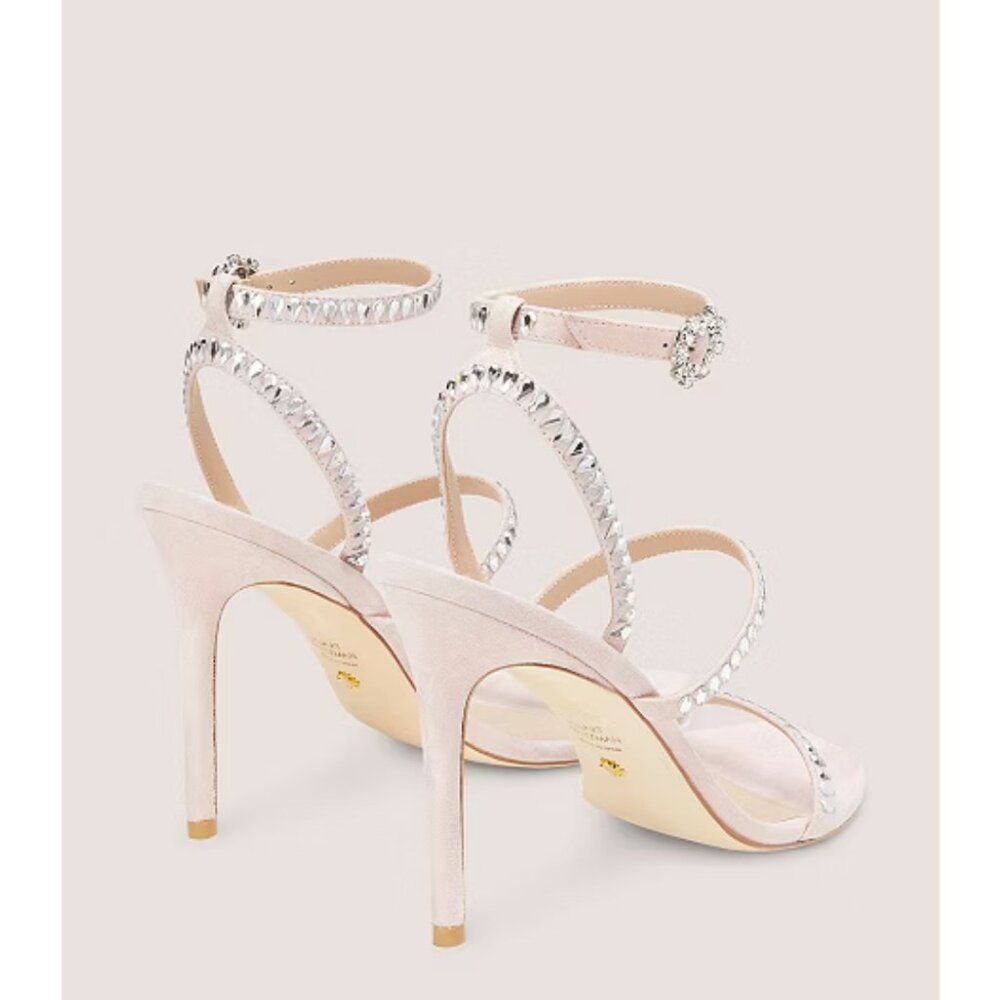 Stuart Weitzman Gemcut 100 Strappy Crystal Sandal in Ballet Pink - Picture 2 of 11